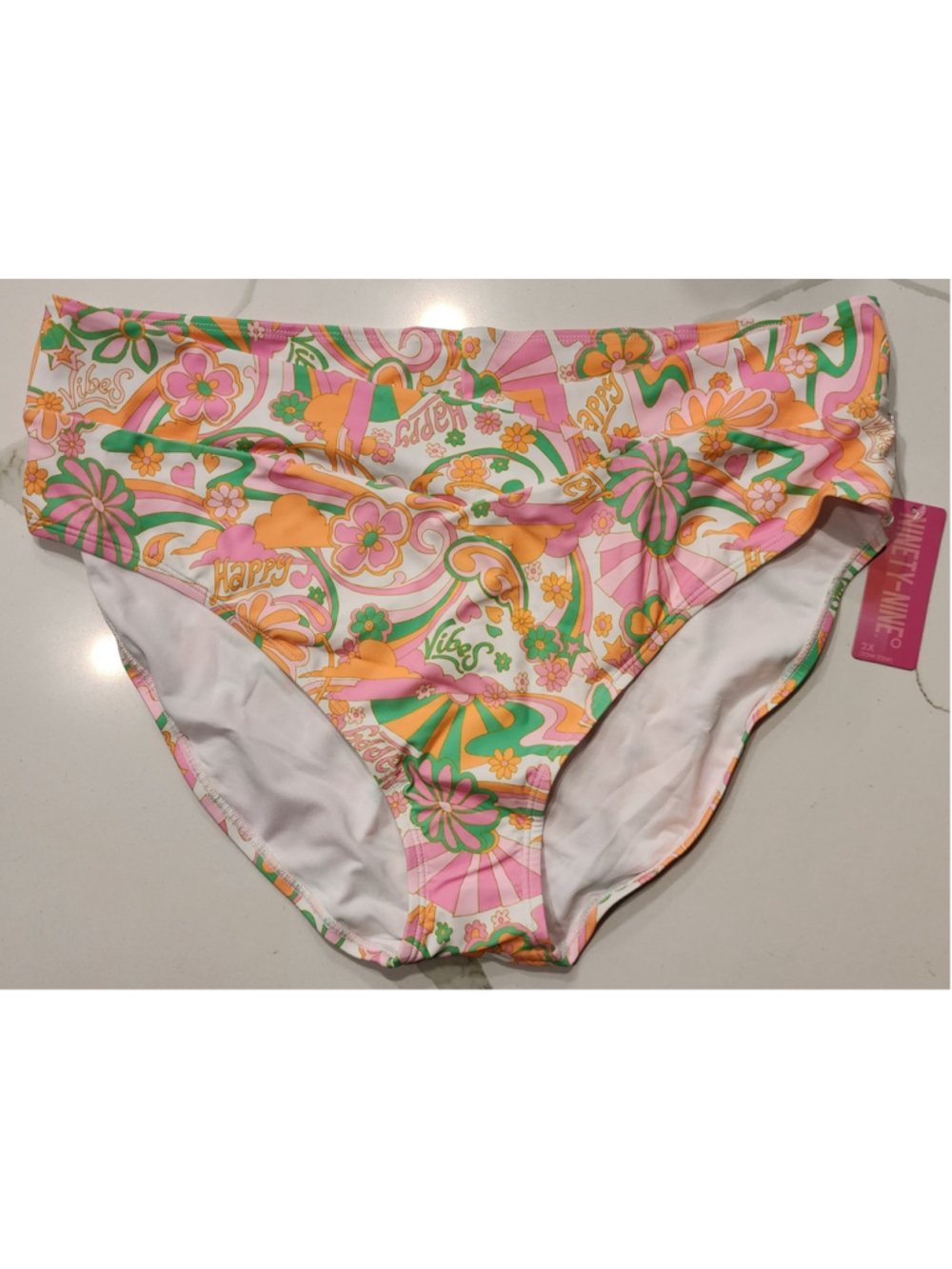 Ninety-Nine High Waist High Leg Bikini Bottoms 2X Retro 70s Floral Swim NWT